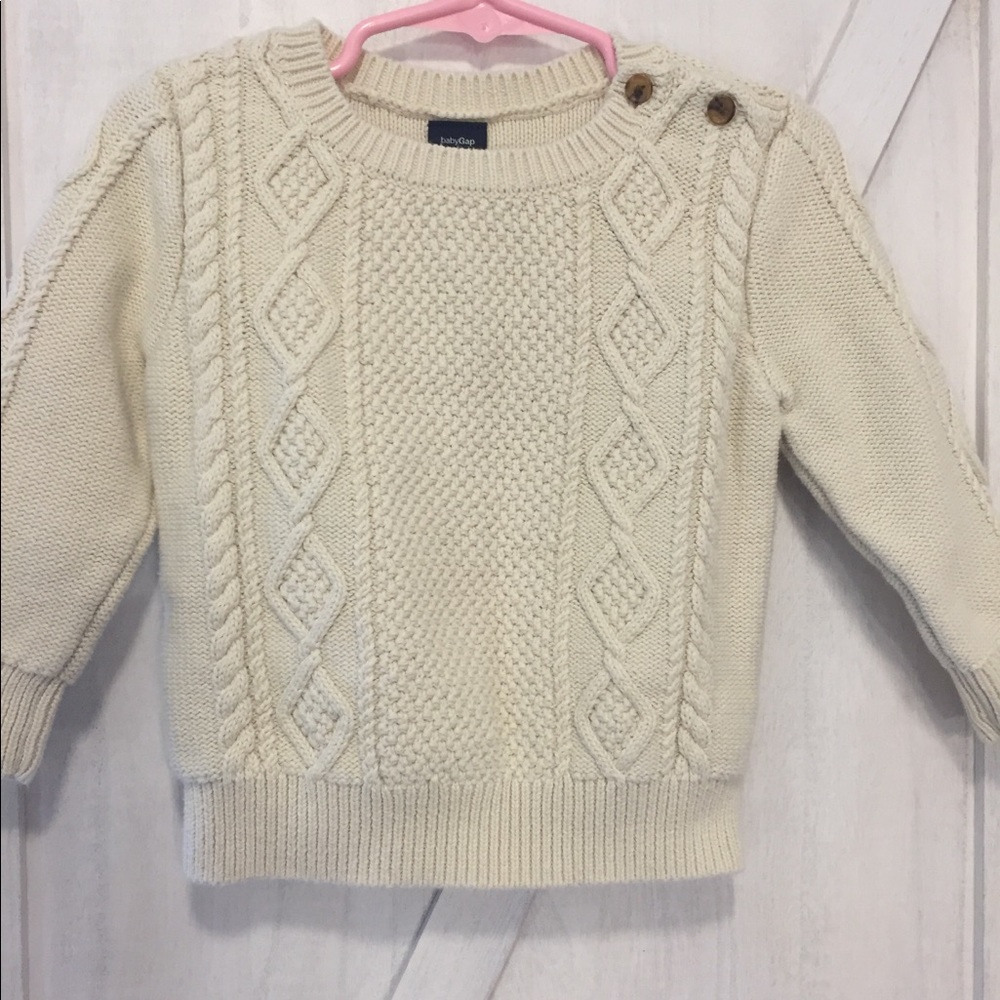 Gap off white cable knit sweater 12-18 m EUC